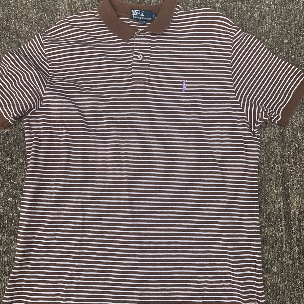 Polo by Ralph Lauren Brown and White Striped Polo Shirt XL